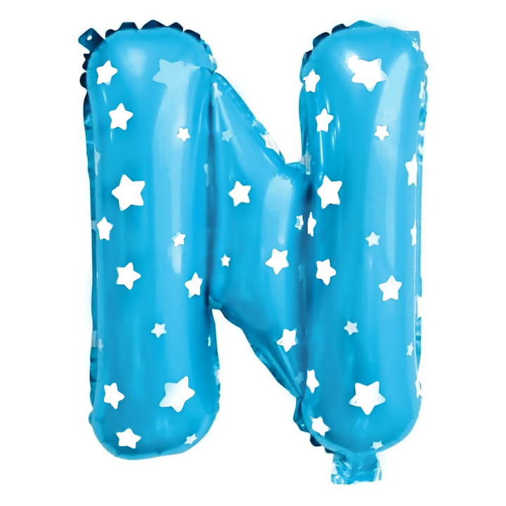 Balon foliowy niebieski w gwiazdki litera N / 40 cm