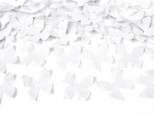 Wystrzałowa tuba konfetti  - białe motylki / 40 cm