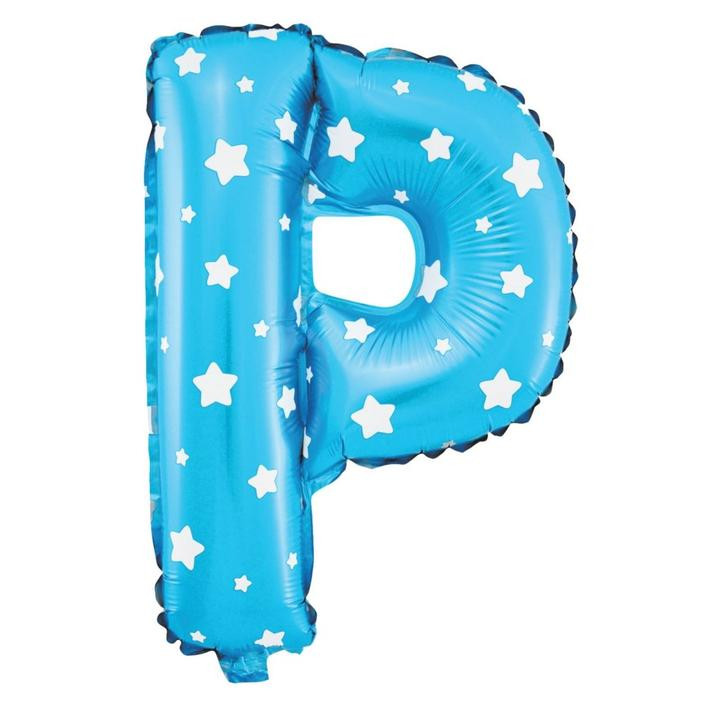 Balon foliowy niebieski w gwiazdki litera P / 40 cm