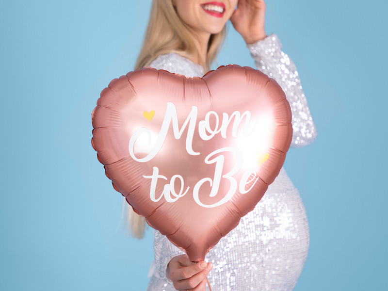 Różowy balon foliowy "Mom to Be" / 35 cm