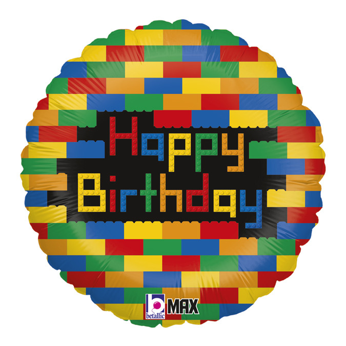 Balon foliowy klocki "Happy Birthday" / 46 cm