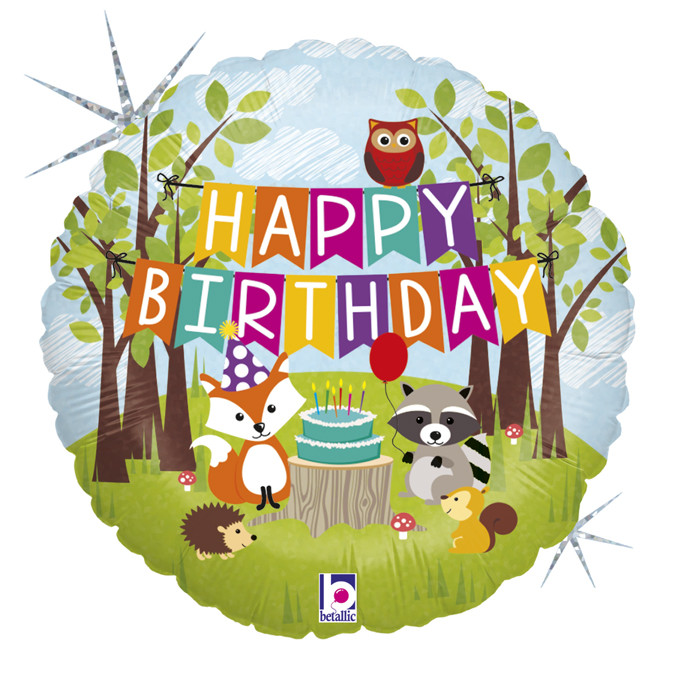 Balon foliowy Woodland "Happy Birthday" / 46 cm