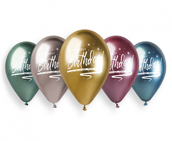 Balony lateksowe 13" chromowane "Happy Birthday"