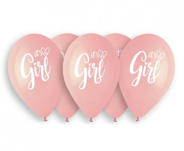 Balony lateksowe 13" różowe "It is a Girl"