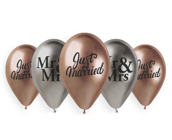 Balony lateksowe 13" chromowane "Just Married, Mr&Mrs