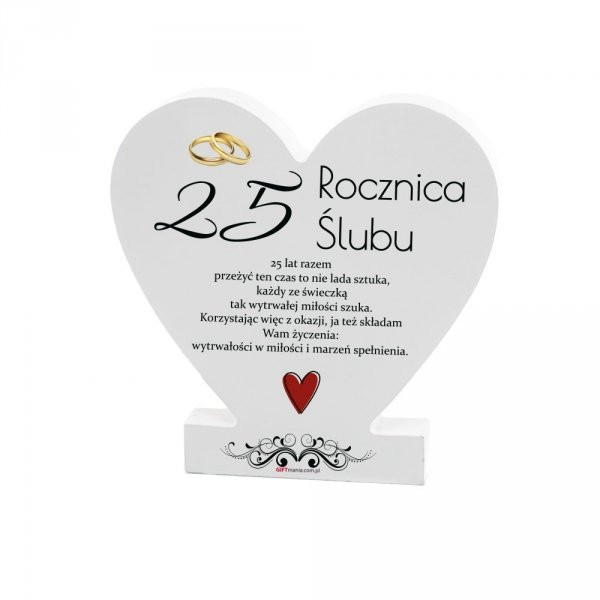 Drewniana tabliczka Serce "25 Rocznica Ślubu"