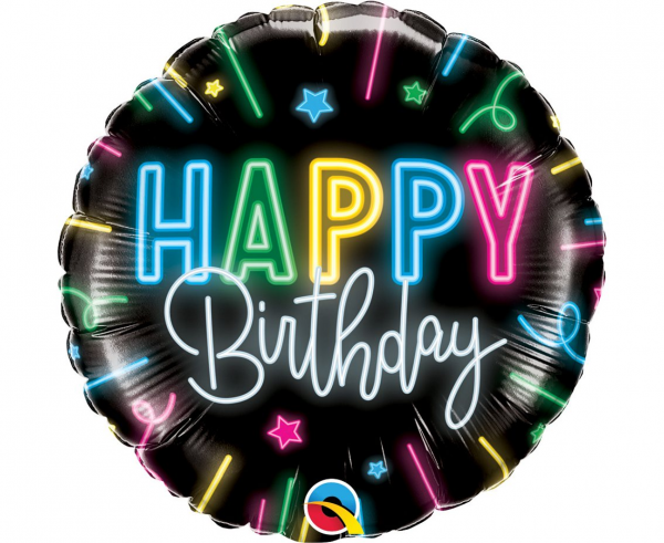 Balon foliowy neon "Happy Birthday"