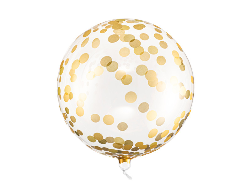 Balon kula transparentna w złote kropki - 40 cm / ORB16-2-019