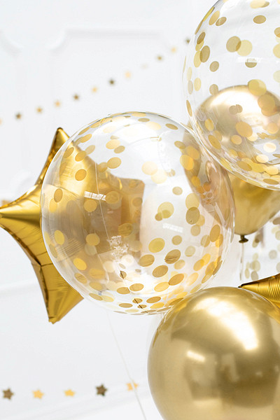 Balon kula transparentna w złote kropki - 40 cm / ORB16-2-019