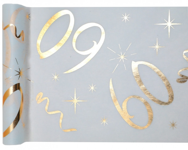 Bieżnik flizelinowy ze złotym napisem na 60 urodziny/ 30 cm x 5 m