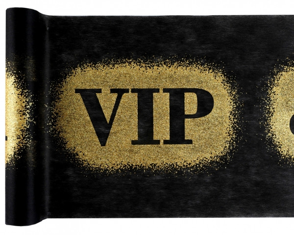 Bieżnik flizelinowy czarny ze złotym brokatowym napisem VIP/ 30 cm x 3 m
