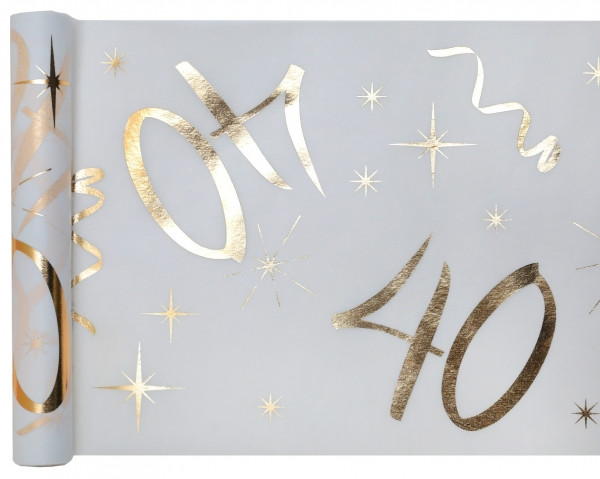 Bieżnik flizelinowy ze złotym napisem na 40 urodziny/ 30 cm x 5 m