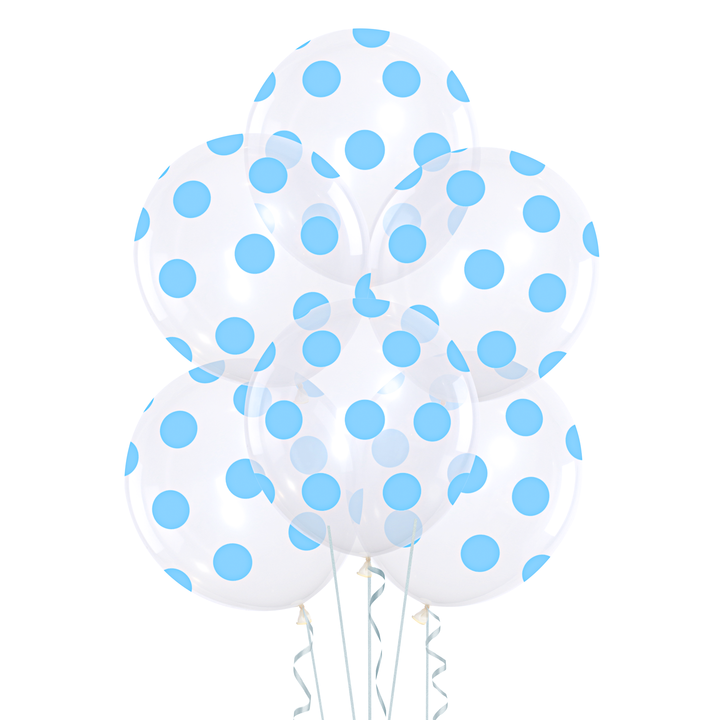 Balony transparentne w niebieskie kropki