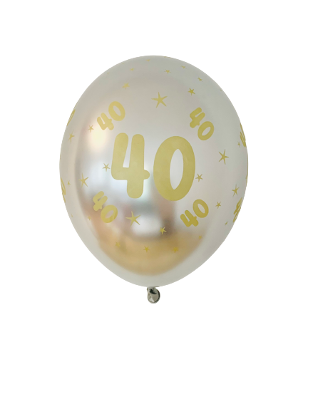 Balony srebrne Glossy ze złotym nadrukiem "40"