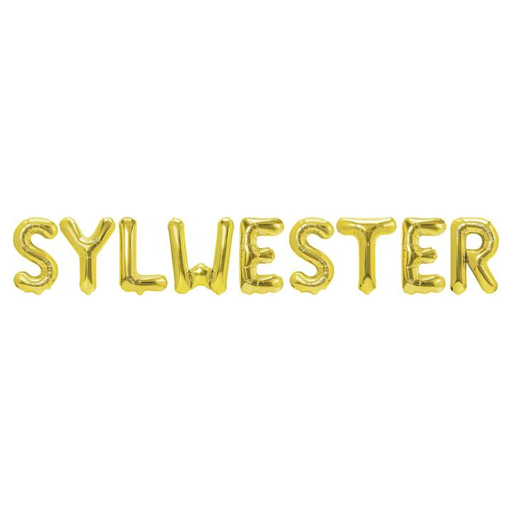 Złoty napis z balonów "Sylwester"
