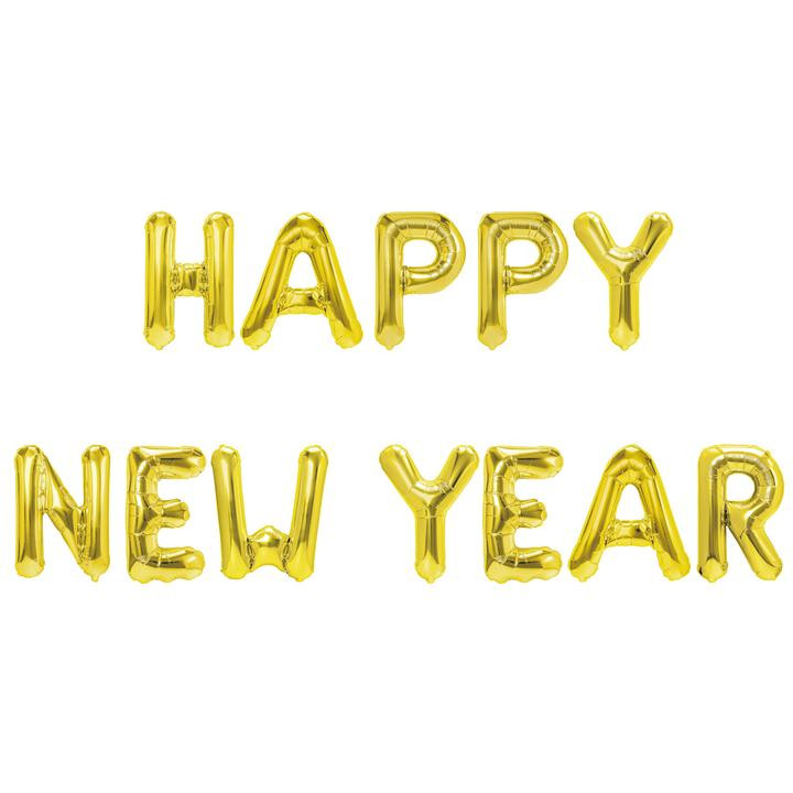 Złoty napis z balonów "Happy New Year"