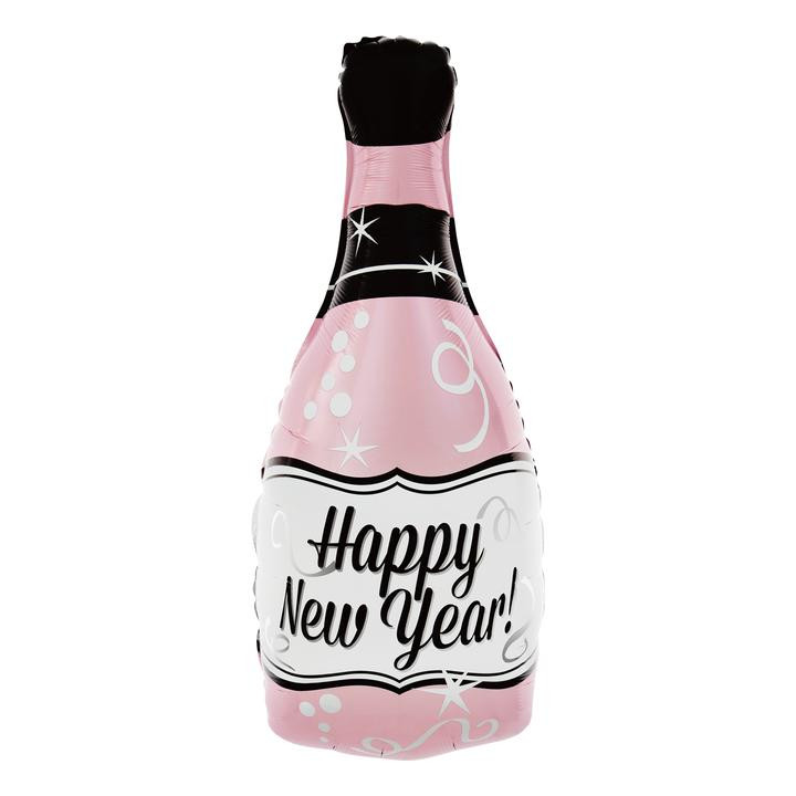 Balon foliowy różowa butelka szampana "Happy New Year" / 100x49 cm
