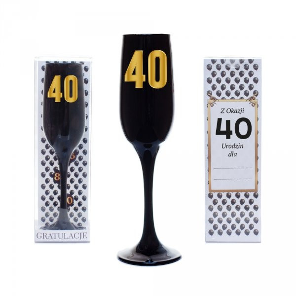Czarny kieliszek do szampana na "40 urodziny"