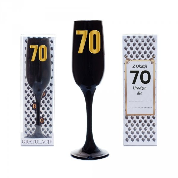 Czarny kieliszek do szampana na "70 urodziny"