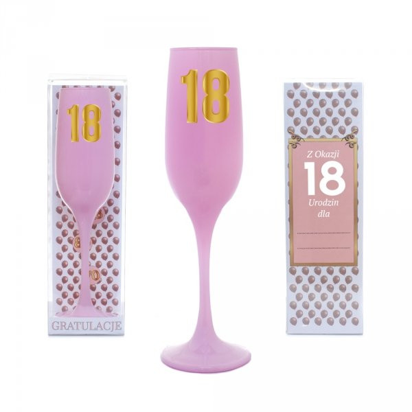 Różowy kieliszek do szampana na "18 urodziny"