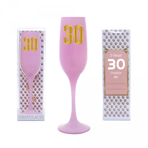 Różowy kieliszek do szampana na "30 urodziny"