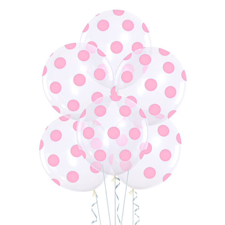 Balony transparentne w różowe kropki