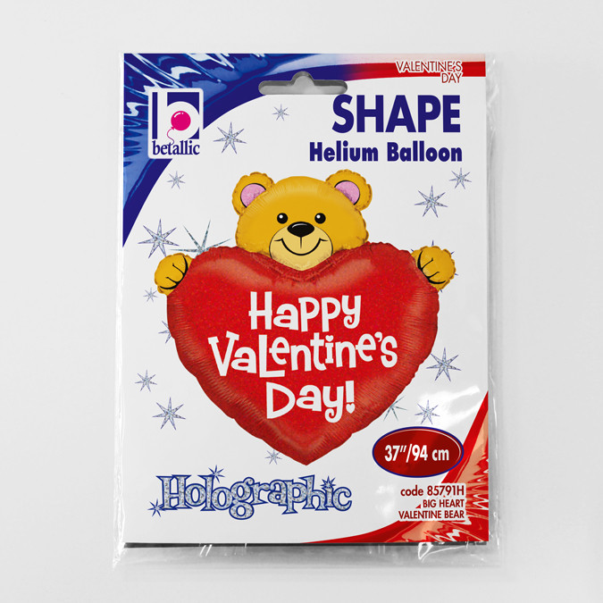 Balon foliowy serce z misiem "Happy Valentines Day" / 94 cm