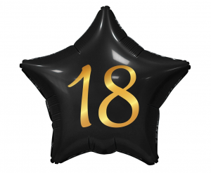 Balon foliowy 18" czarna gwiazdka na 18 urodziny / 44 cm