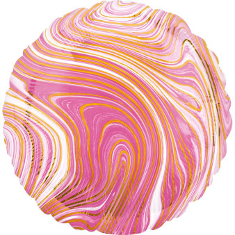 Balon foliowy - Okrągły Marble różowy / 43 cm