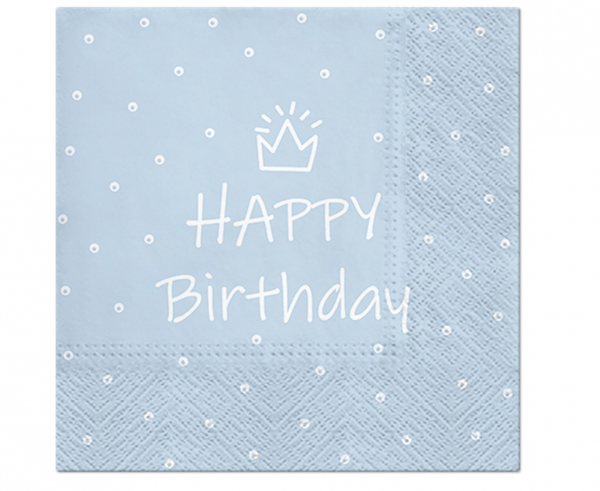 Niebieskie serwetki "Happy Birthday" / 33x33