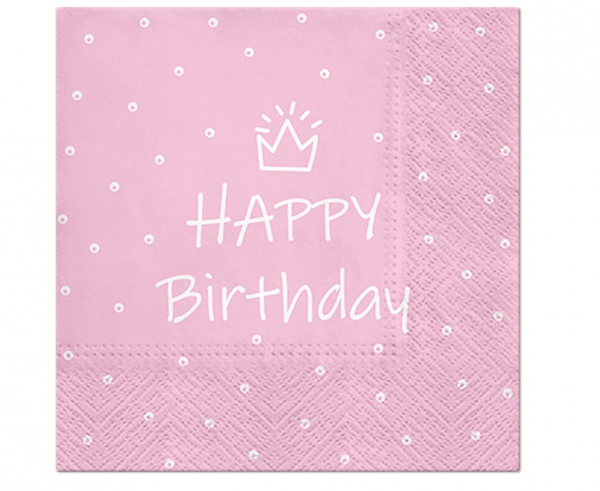 Różowe serwetki "Happy Birthday" / 33x33