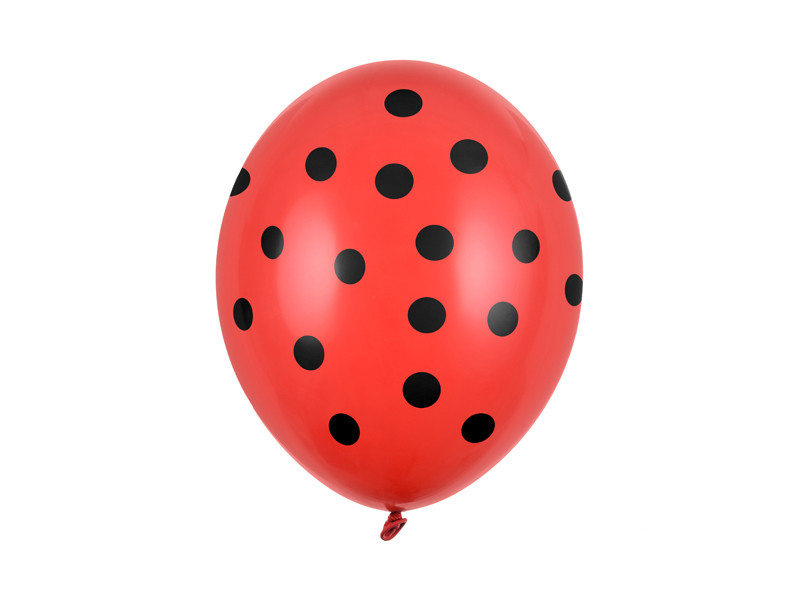 Balony lateksowe 14" Pastel Poppy Red w czarne kropki