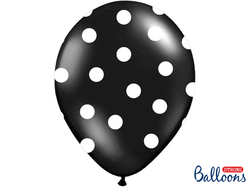 Balony lateksowe 14" Pastel Black w białe kropki