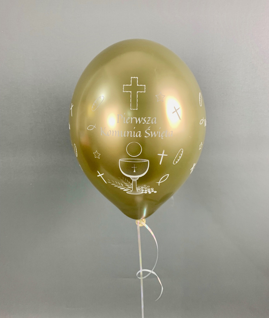 Balon lateksowy B105 komunijny Glossy złote z białym nadrukiem