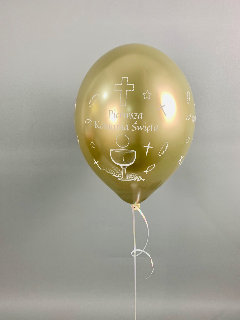Balon lateksowy B105 komunijny Glossy złote z białym nadrukiem
