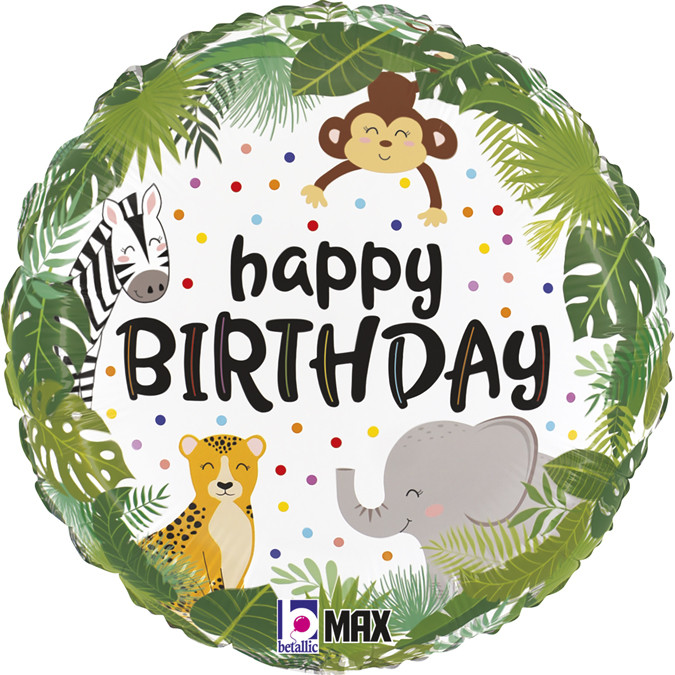 Balon foliowy Dżungla "Happy Birthday" / 46 cm