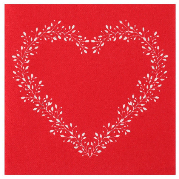 Czerwone serwetki flizelinowe z sercem /40x40 cm