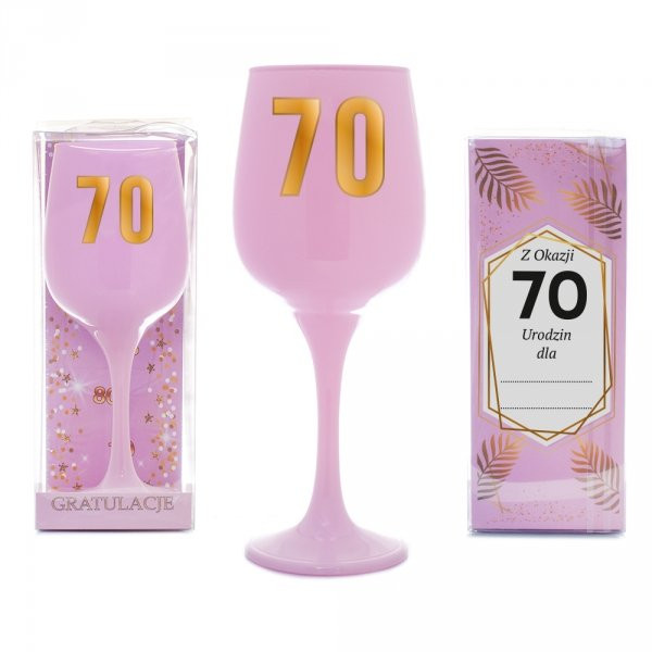 Różowy kielich na wino "70 urodziny"