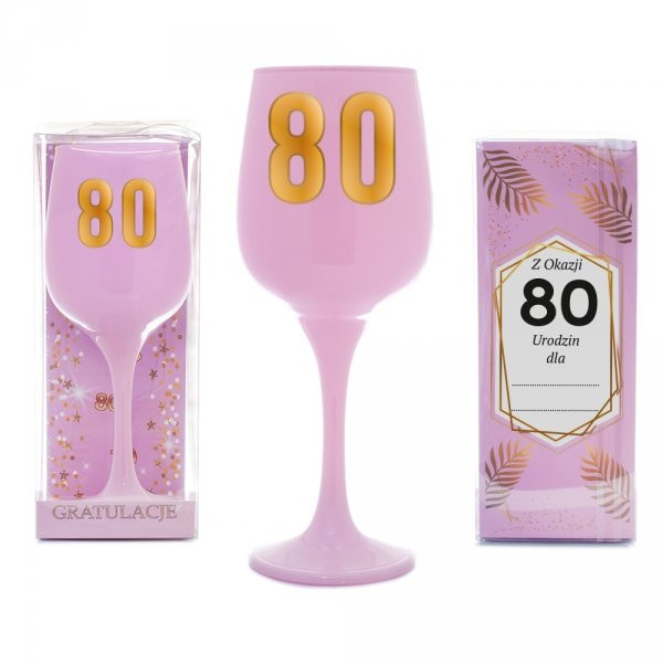 Różowy kielich na wino "80 urodziny"