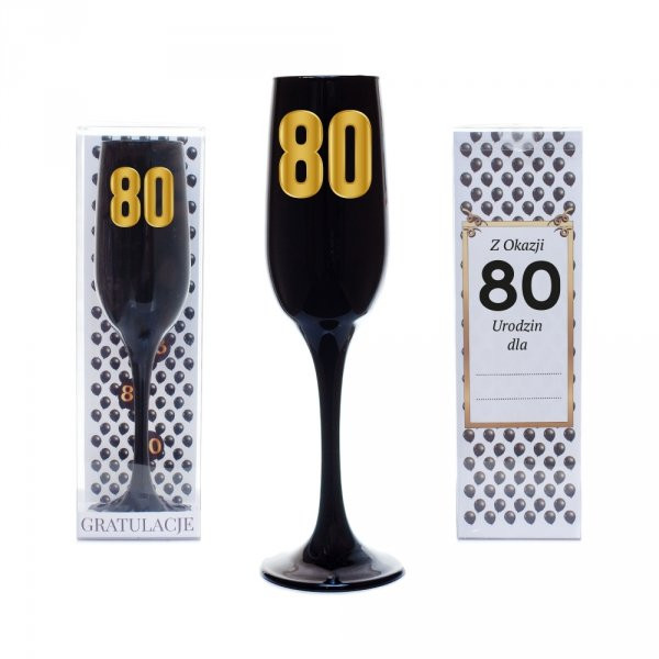 Czarny kieliszek do szampana na "80 urodziny"