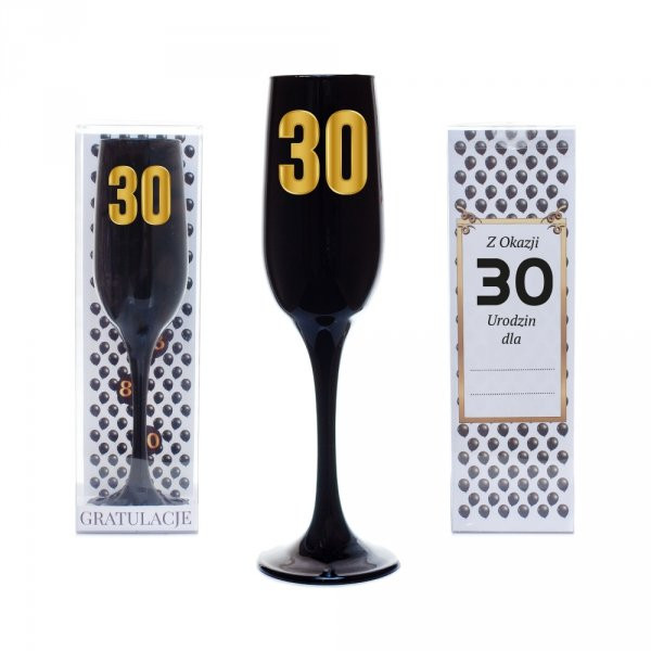 Czarny kieliszek do szampana na "30 urodziny"
