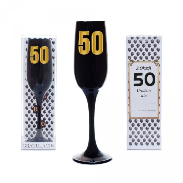 Czarny kieliszek do szampana na "50 urodziny"