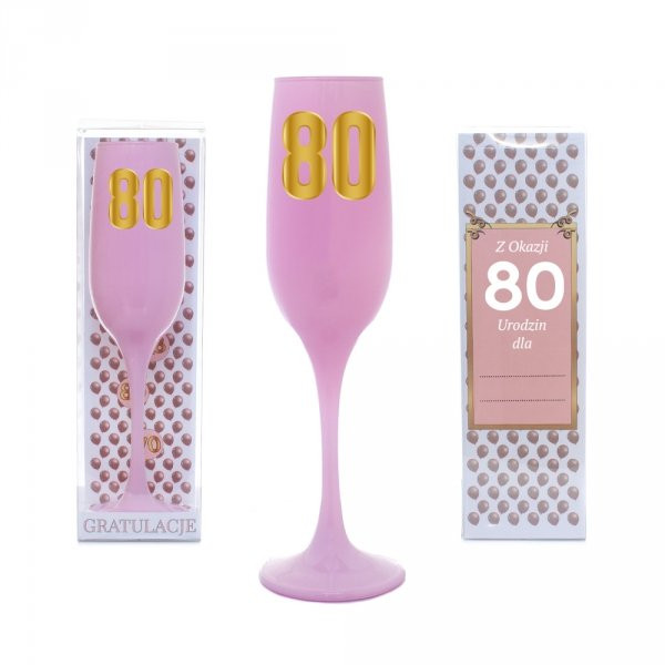 Różowy kieliszek do szampana na "80 urodziny"