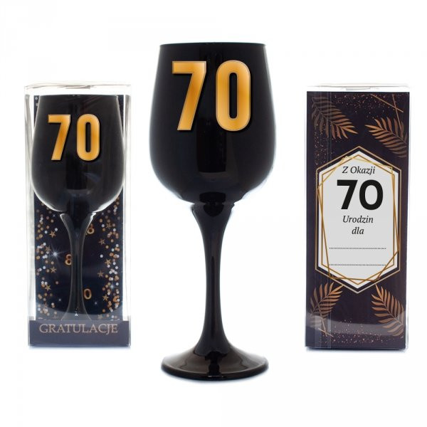 Czarny kielich na wino "70 urodziny"