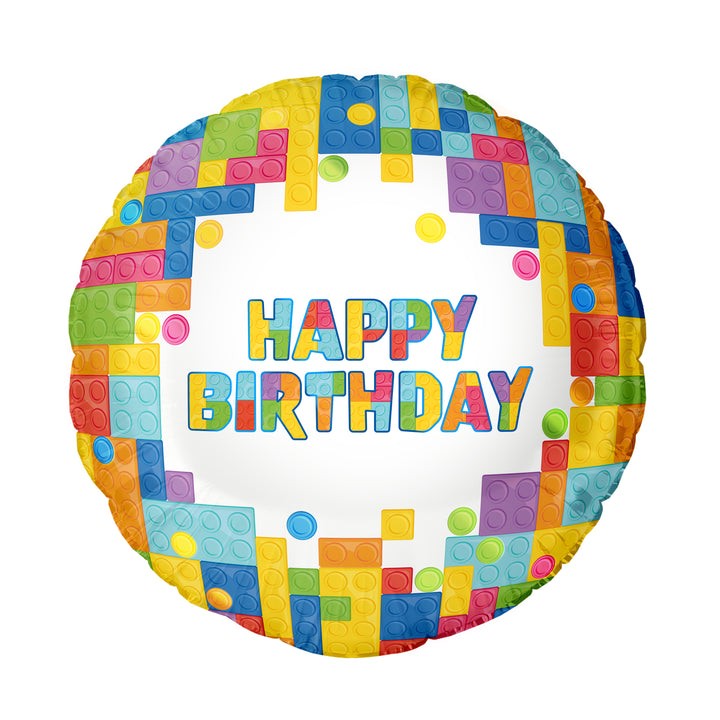Balon foliowy klocki Happy Birthday / 45 cm