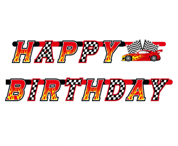 Girlanda papierow wyścigi "Happy Birthday" / 220 cm