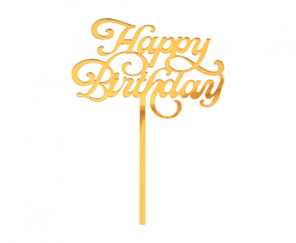 Dekoracja akrylowa na tort "Happy Birthday" / 11x15 cm