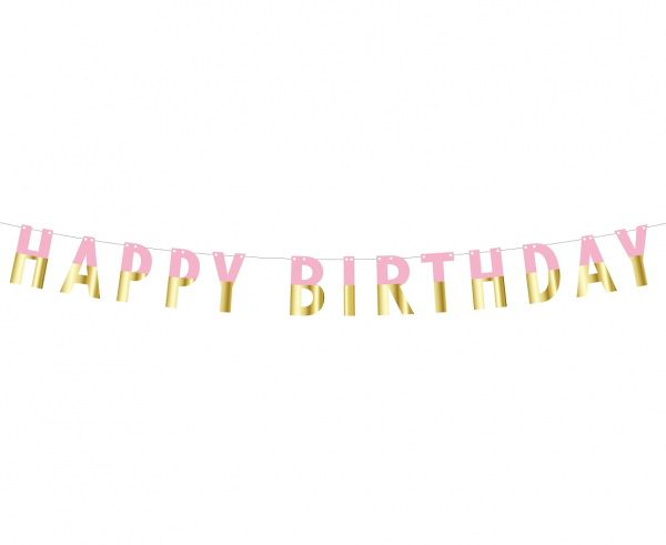 Girlanda "Happy Birthday" różowo-złota / 160 cm
