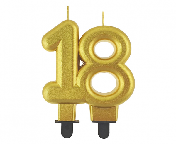 Złota świeczka cyferka "18"