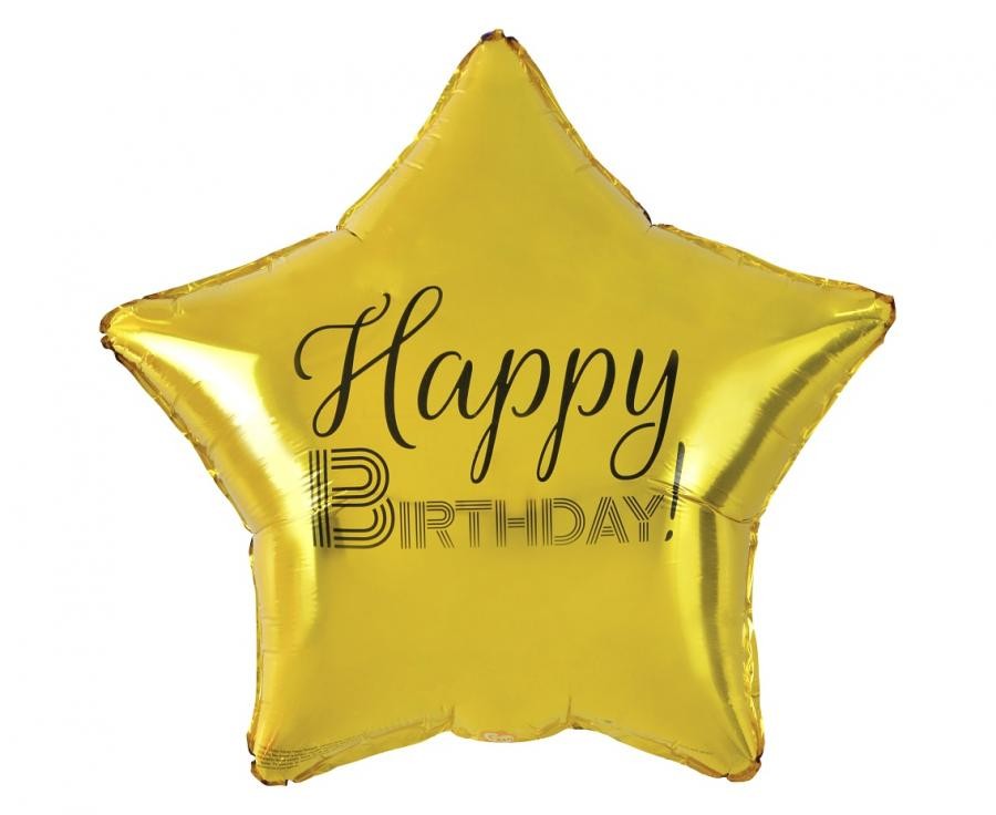 Złoty balon foliowy "Happy Birthday" / 44 cm
